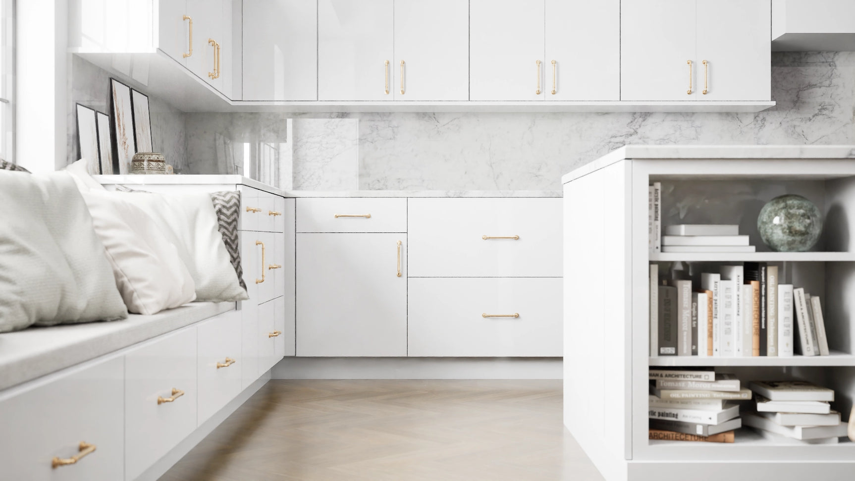 Milano Polar White ( MDF | Compressed [ Frameless • Glossy • Laminated ] - 10' X 10' Kitchen Cabinet ) | Assembled In USA