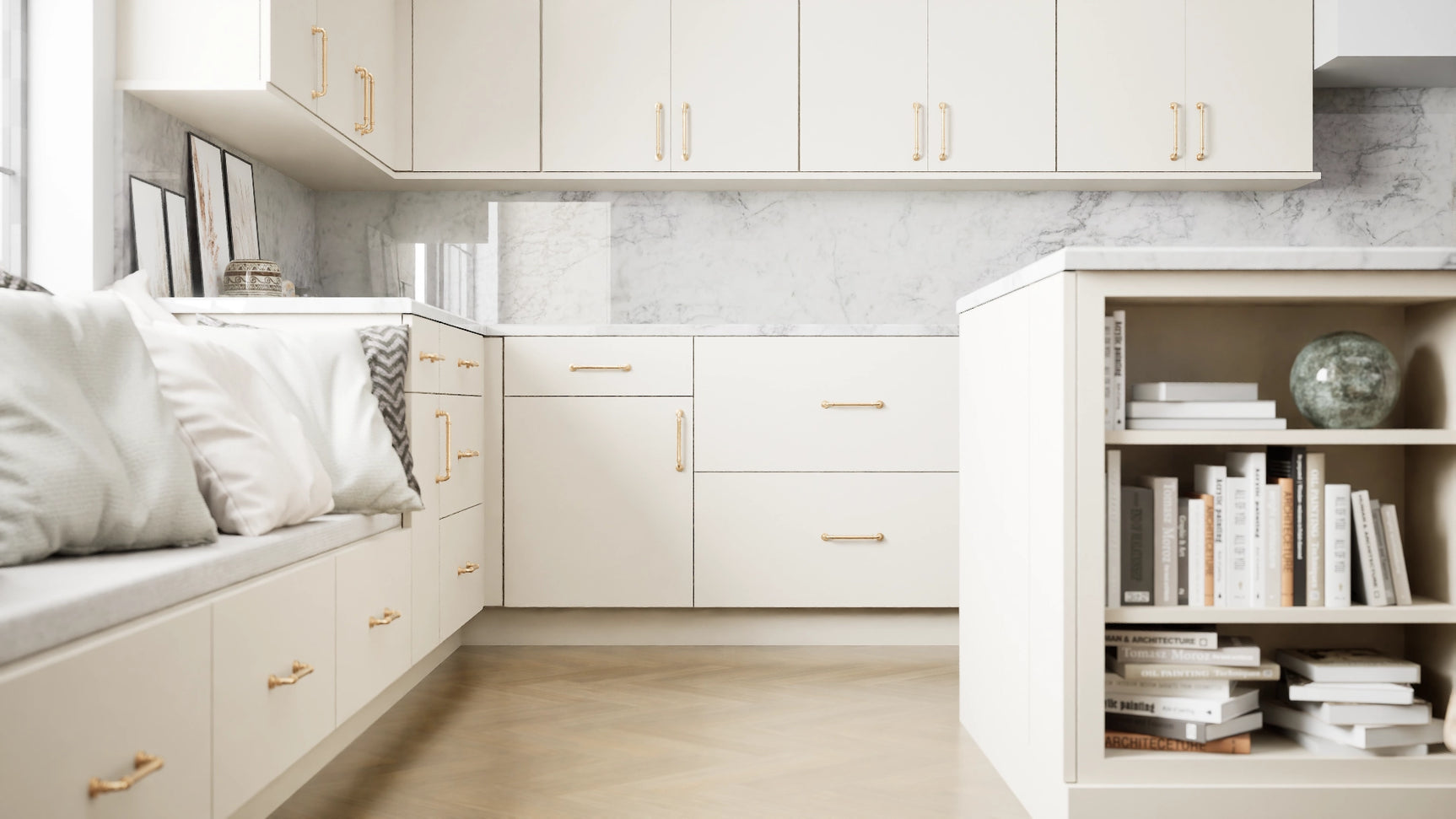 Milano Sand ( MDF | Compressed [ Frameless • Satin • Laminated ] - 10' X 10' Kitchen Cabinet ) | Assembled In USA