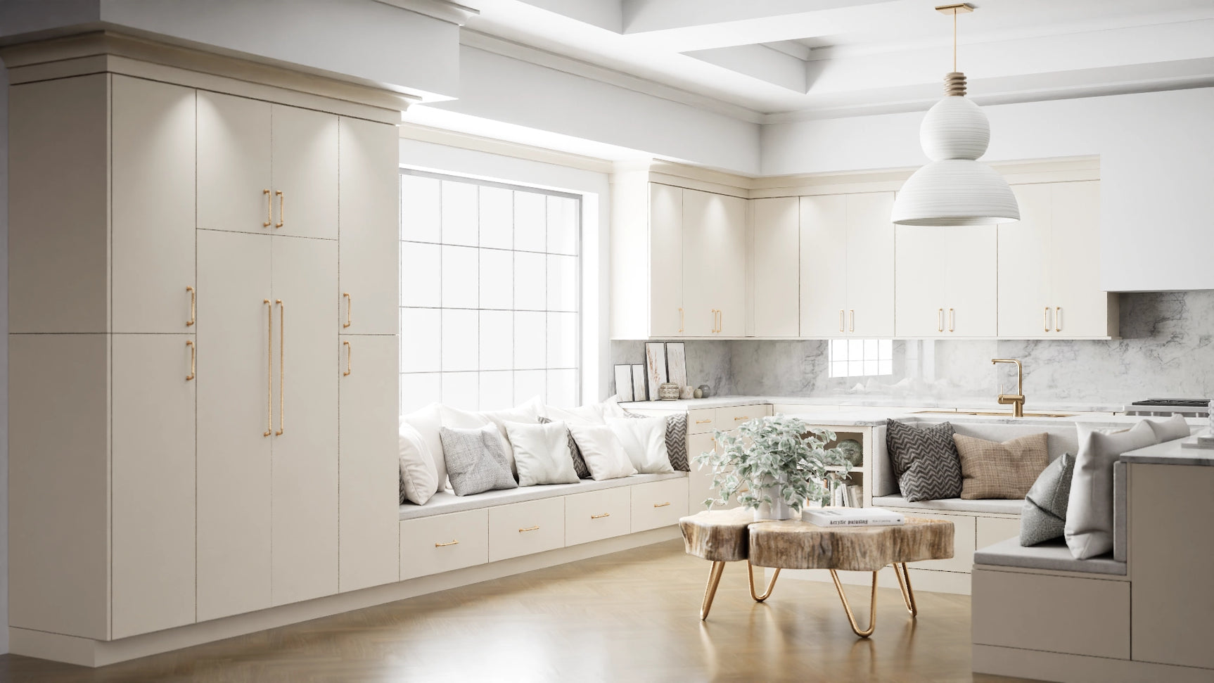 Milano Sand ( MDF | Compressed [ Frameless • Satin • Laminated ] - 10' X 10' Kitchen Cabinet ) | Assembled In USA