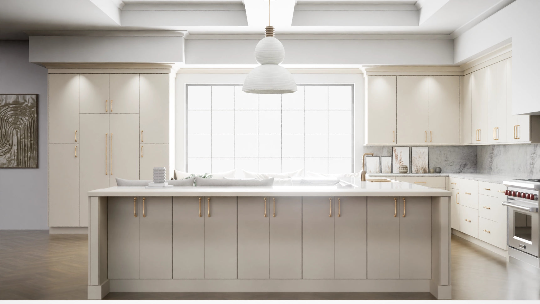 Milano Sand ( MDF | Compressed [ Frameless • Satin • Laminated ] - 10' X 10' Kitchen Cabinet ) | Assembled In USA