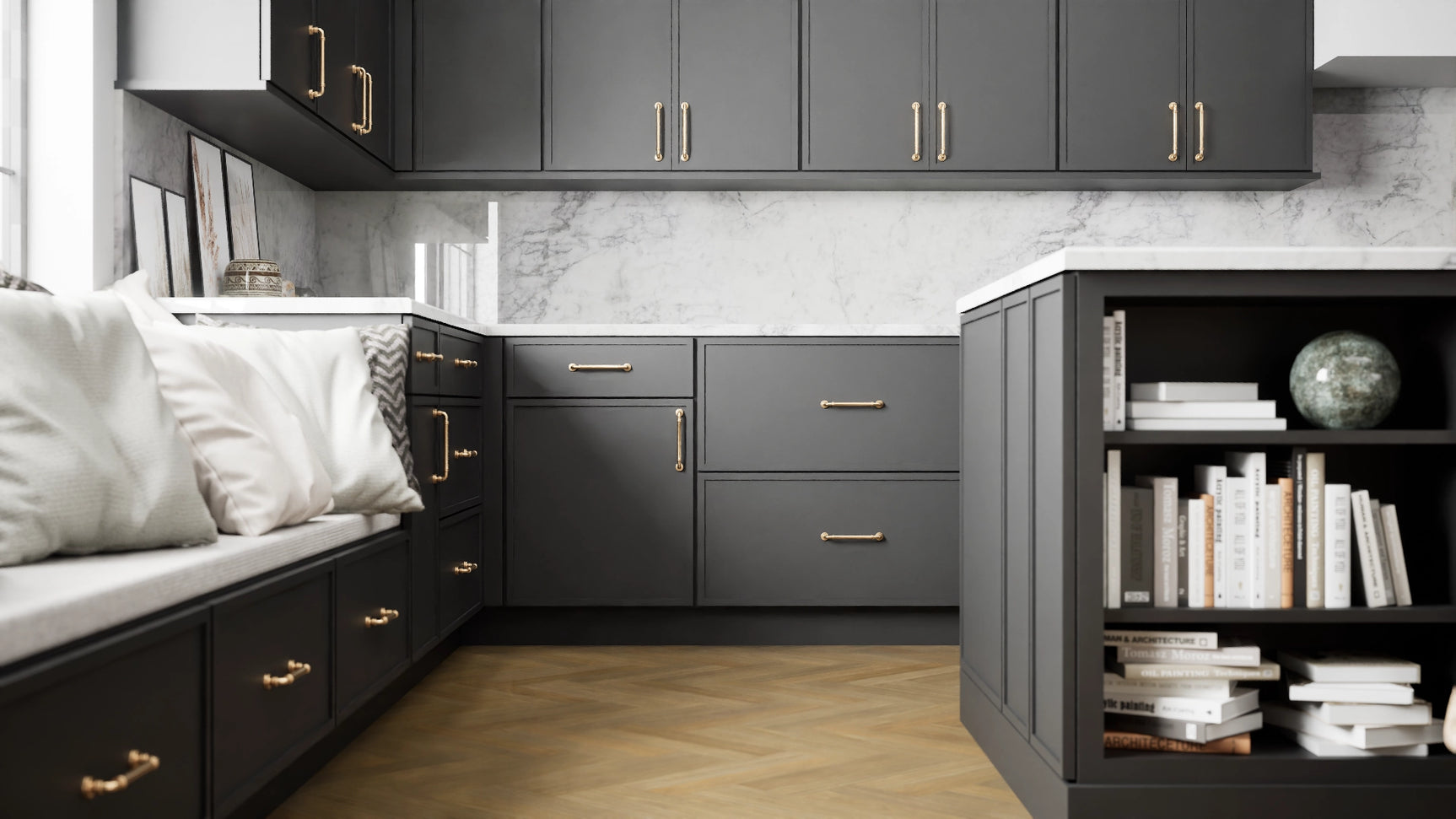 Newport Black ( Maple | Plain Cut [ Full Overlay • Satin • Painted ] - 10' X 10' Kitchen Cabinet ) | Assembled In USA