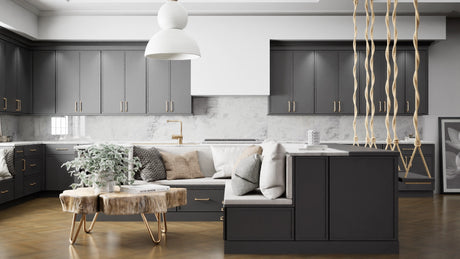 Newport Cracked Pepper ( Maple | Plain Cut [ Full Overlay • Satin • Painted ] - 10' X 10' Kitchen Cabinet ) | Assembled In USA