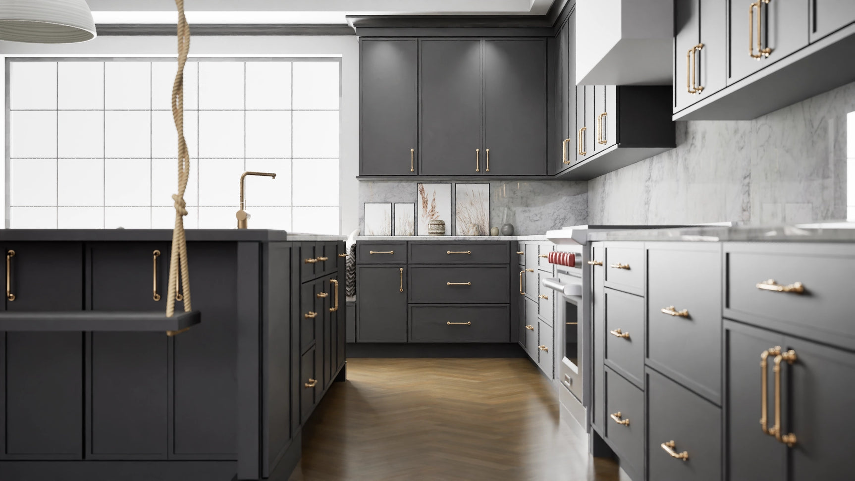 Newport Cracked Pepper ( Maple | Plain Cut [ Full Overlay • Satin • Painted ] - 10' X 10' Kitchen Cabinet ) | Assembled In USA