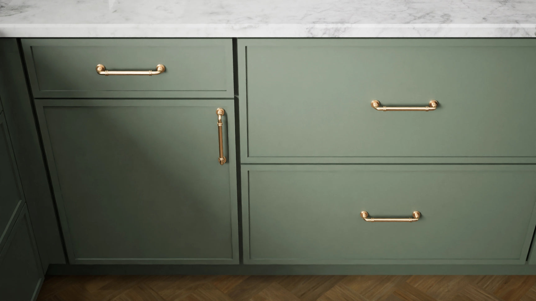 Newport Evergreen ( Maple | Plain Cut [ Full Overlay • Satin • Painted ] - 10' X 10' Kitchen Cabinet ) | Assembled In USA