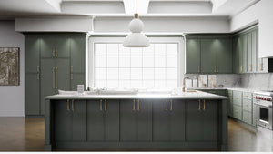 Newport Evergreen ( Maple | Plain Cut [ Full Overlay • Satin • Painted ] - 10' X 10' Kitchen Cabinet ) | Assembled In USA