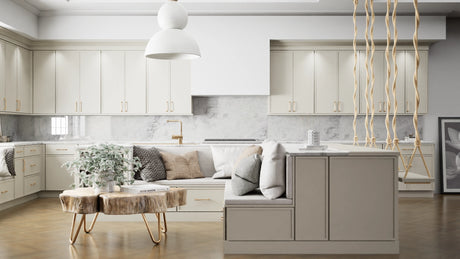 Newport Linen ( Maple | Plain Cut [ Full Overlay • Satin • Painted ] - 10' X 10' Kitchen Cabinet ) | Assembled In USA