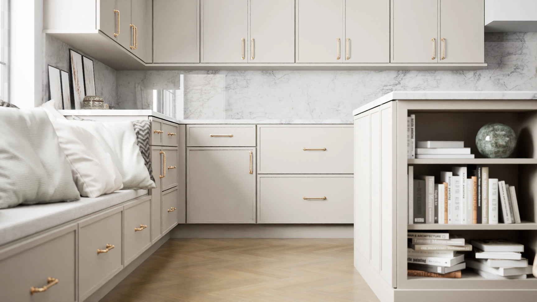 Newport Sahara ( Maple | Plain Cut [ Full Overlay • Satin • Painted ] - 10' X 10' Kitchen Cabinet ) | Assembled In USA