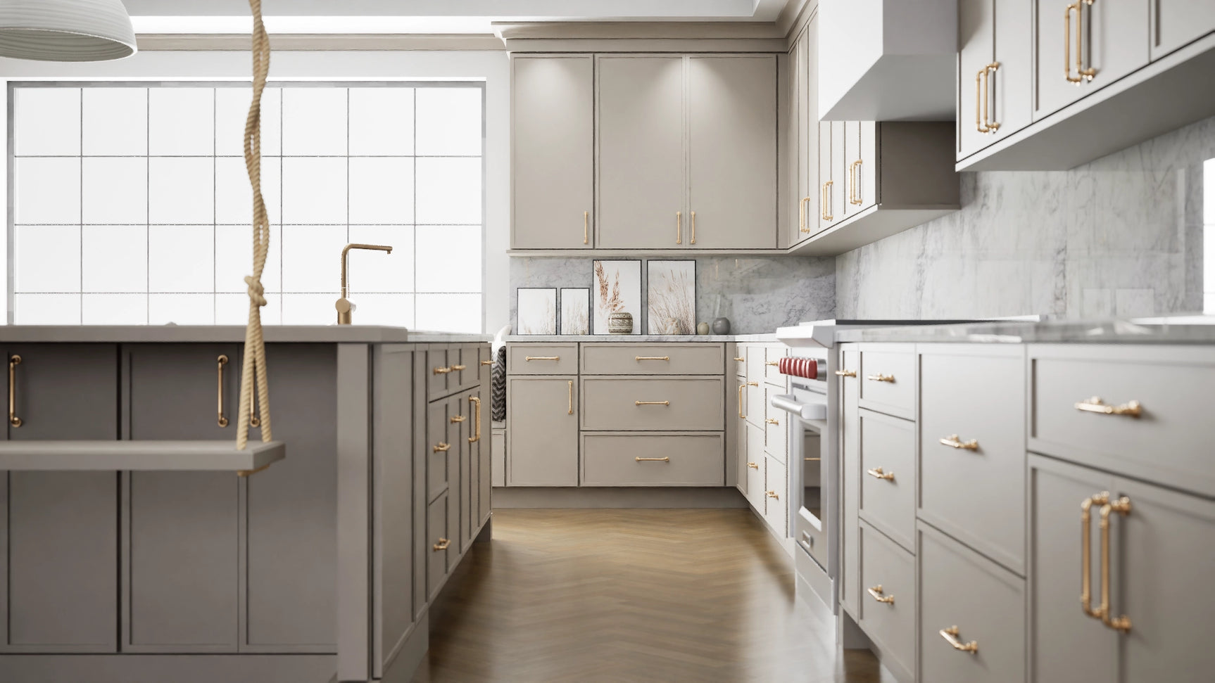 Newport Sahara ( Maple | Plain Cut [ Full Overlay • Satin • Painted ] - 10' X 10' Kitchen Cabinet ) | Assembled In USA