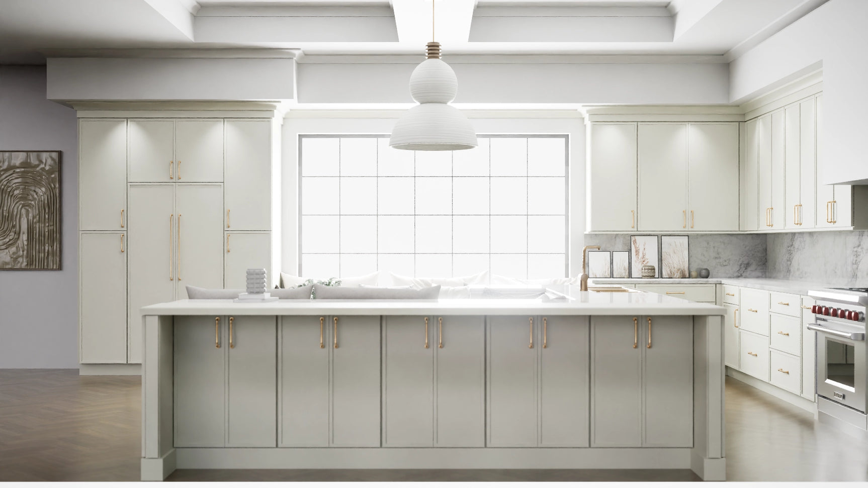 Newport Sleek White ( Maple | Plain Cut [ Full Overlay • Satin • Painted ] - 10' X 10' Kitchen Cabinet ) | Assembled In USA