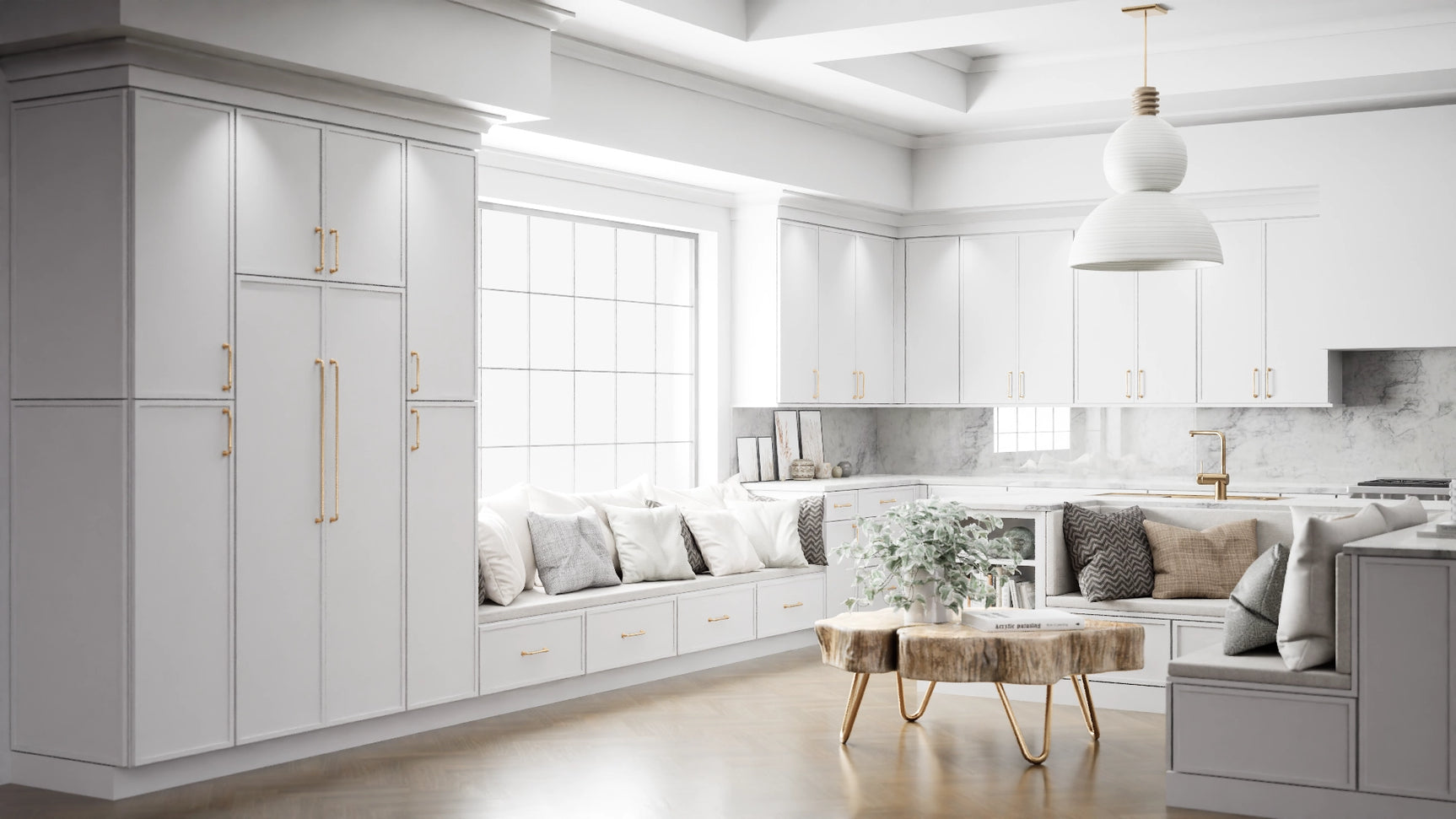 Newport White ( Maple | Plain Cut [ Full Overlay • Satin • Painted ] - 10' X 10' Kitchen Cabinet ) | Assembled In USA