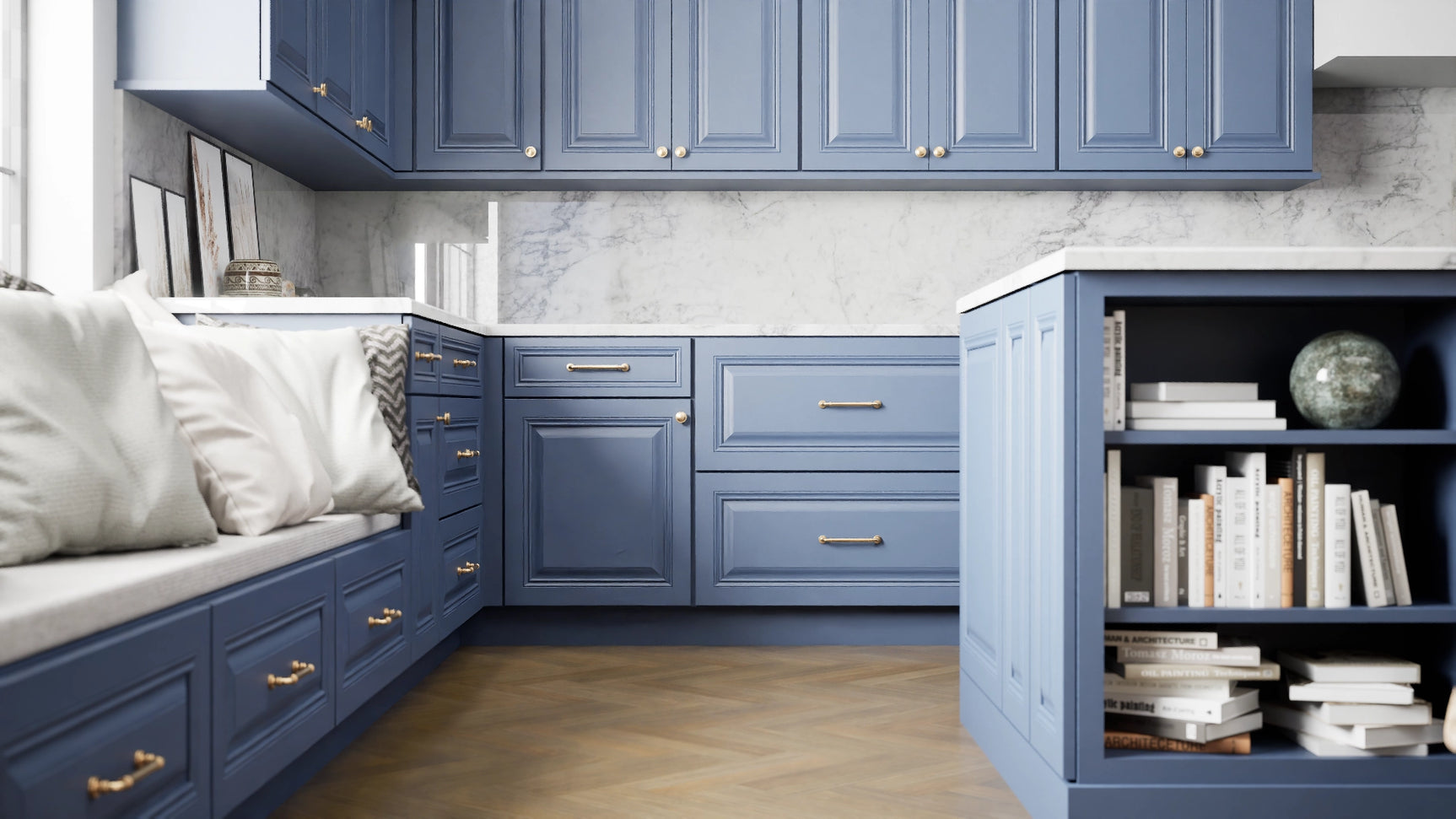 Park Ave Ocean ( Maple | Plain Cut [ Full Overlay • Satin • Painted ] - 10' X 10' Kitchen Cabinet ) | Assembled In USA