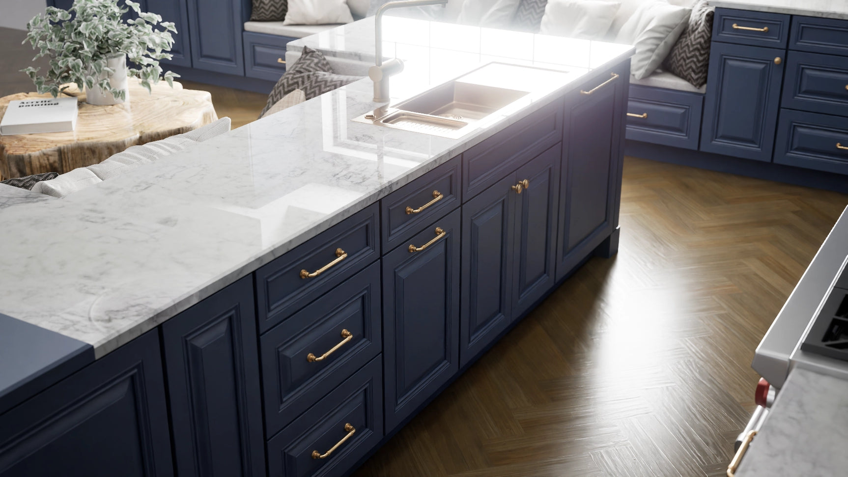 Park Ave Ocean ( Maple | Plain Cut [ Full Overlay • Satin • Painted ] - 10' X 10' Kitchen Cabinet ) | Assembled In USA