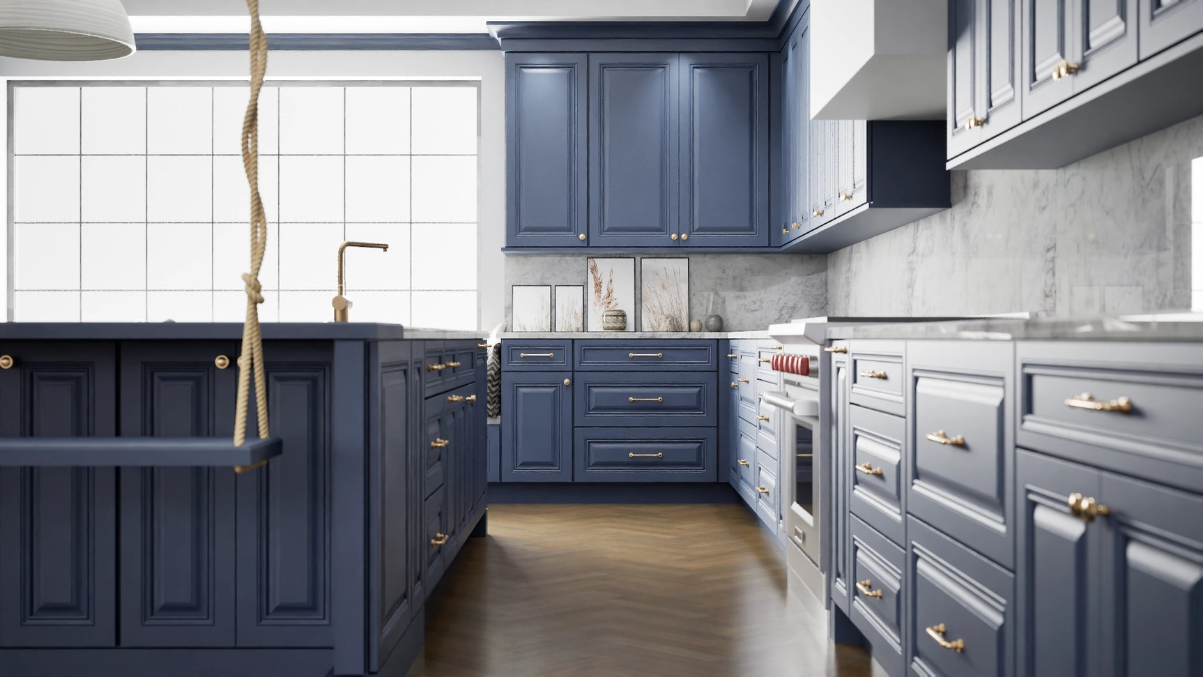 Park Ave Ocean ( Maple | Plain Cut [ Full Overlay • Satin • Painted ] - 10' X 10' Kitchen Cabinet ) | Assembled In USA