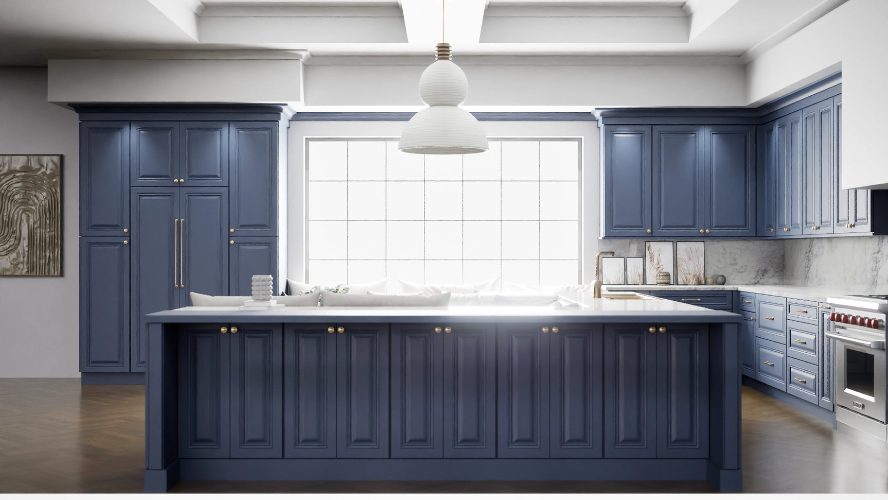 Park Ave Ocean ( Maple | Plain Cut [ Full Overlay • Satin • Painted ] - 10' X 10' Kitchen Cabinet ) | Assembled In USA