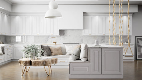 Park Ave White ( Maple | Plain Cut [ Full Overlay • Satin • Painted ] - 10' X 10' Kitchen Cabinet ) | Assembled In USA