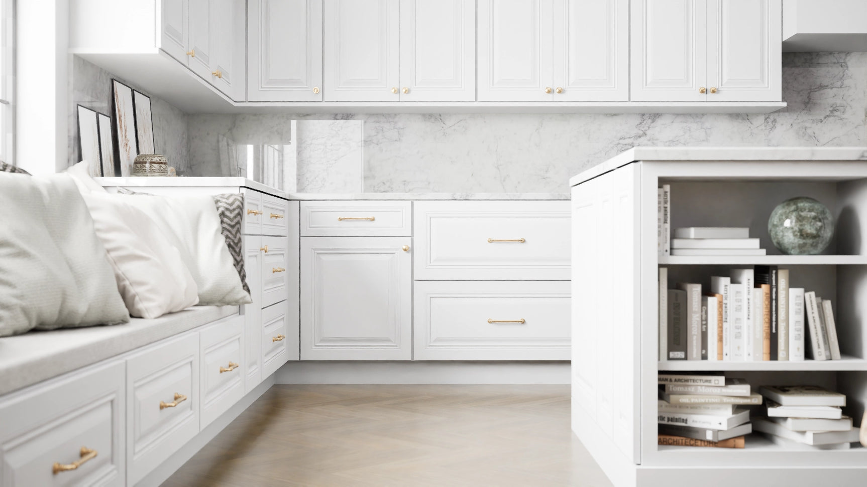 Park Ave White ( Maple | Plain Cut [ Full Overlay • Satin • Painted ] - 10' X 10' Kitchen Cabinet ) | Assembled In USA