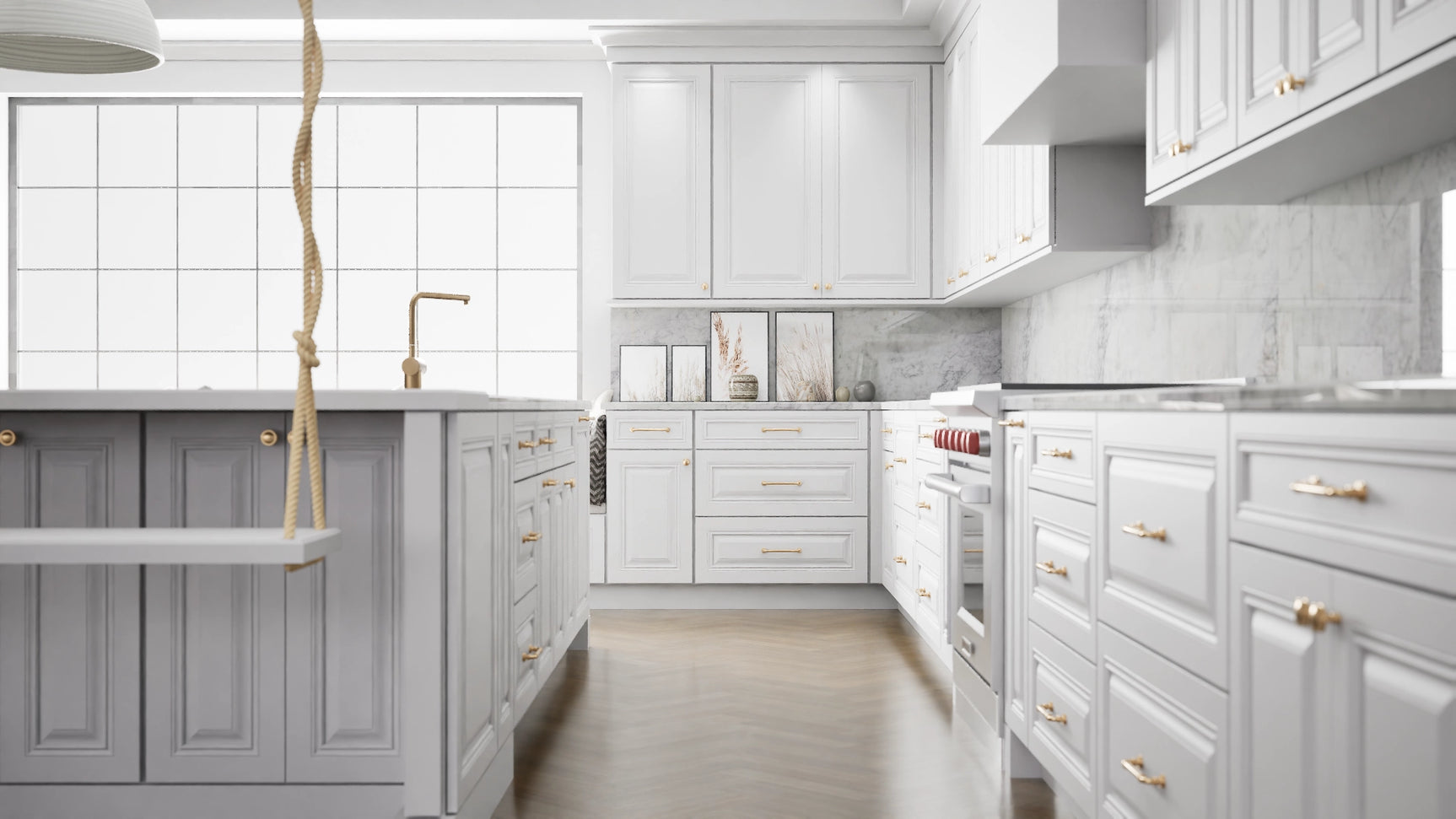 Park Ave White ( Maple | Plain Cut [ Full Overlay • Satin • Painted ] - 10' X 10' Kitchen Cabinet ) | Assembled In USA