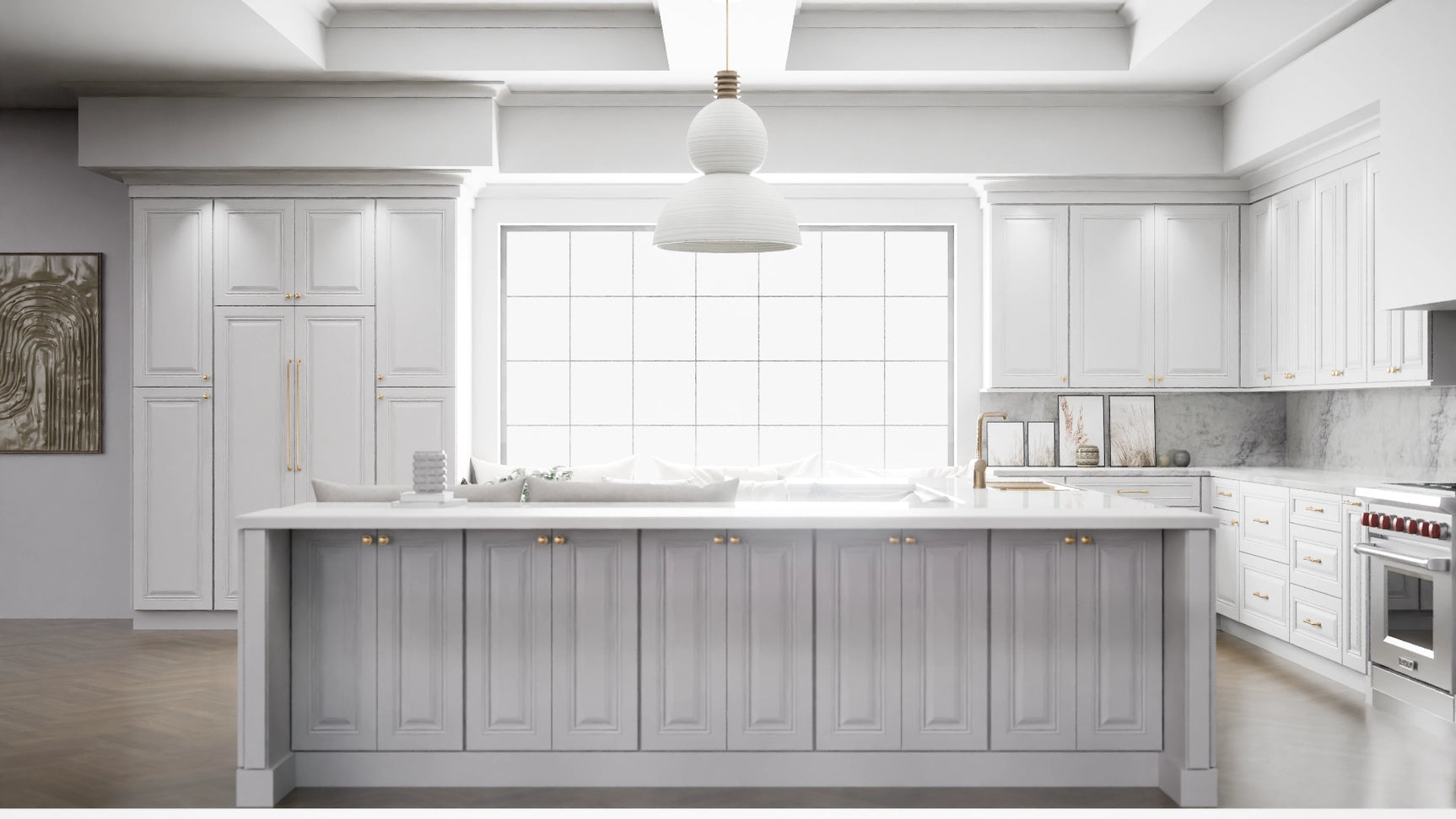 Park Ave White ( Maple | Plain Cut [ Full Overlay • Satin • Painted ] - 10' X 10' Kitchen Cabinet ) | Assembled In USA