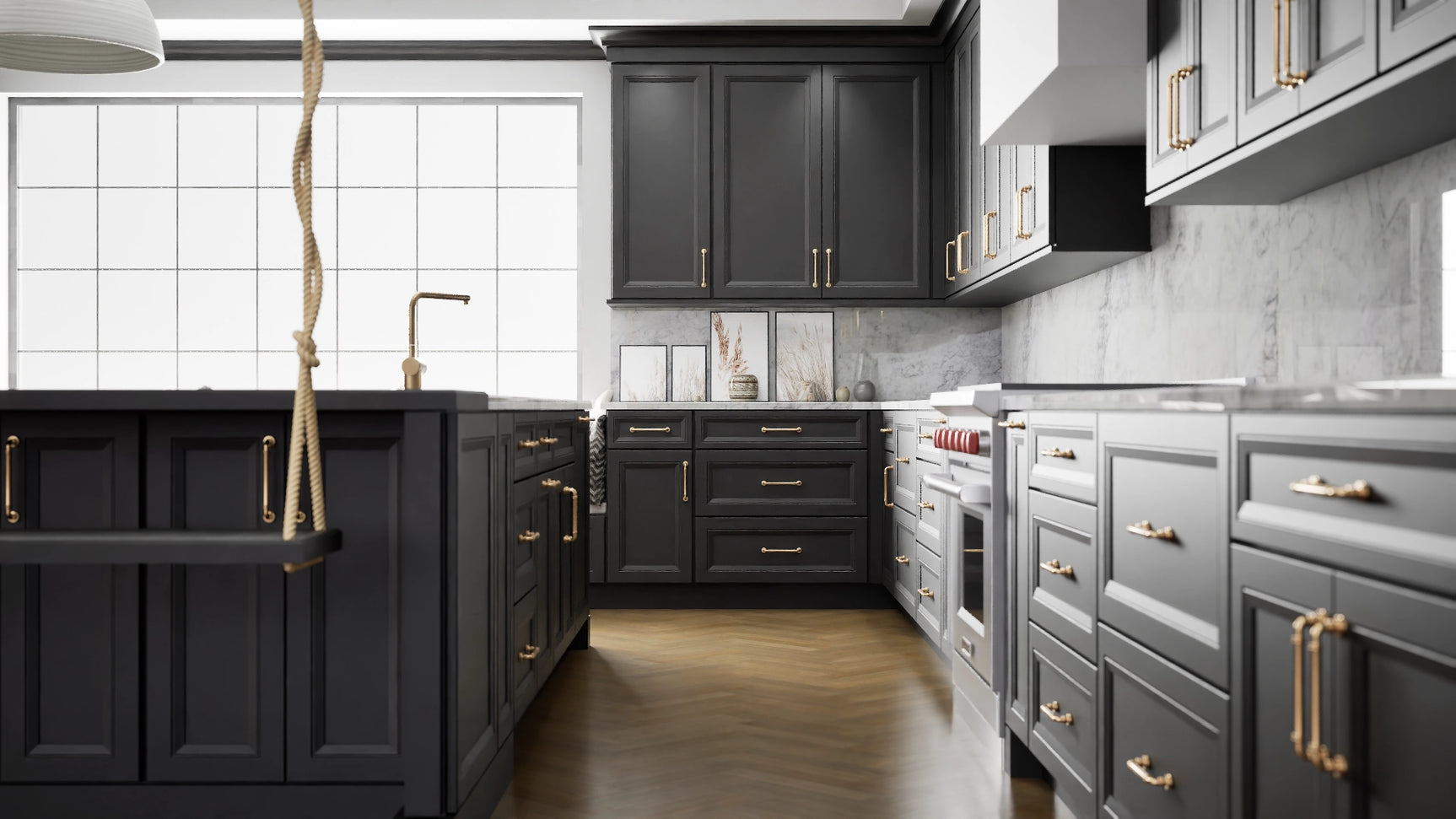 Richmond Black ( Maple | Plain Cut [ Full Overlay • Satin • Painted ] - 10' X 10' Kitchen Cabinet ) | Assembled In USA