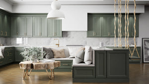 Richmond Evergreen ( Maple | Plain Cut [ Full Overlay • Satin • Painted ] - 10' X 10' Kitchen Cabinet ) | Assembled In USA