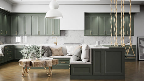 Richmond Evergreen ( Maple | Plain Cut [ Full Overlay • Satin • Painted ] - 10' X 10' Kitchen Cabinet ) | Assembled In USA
