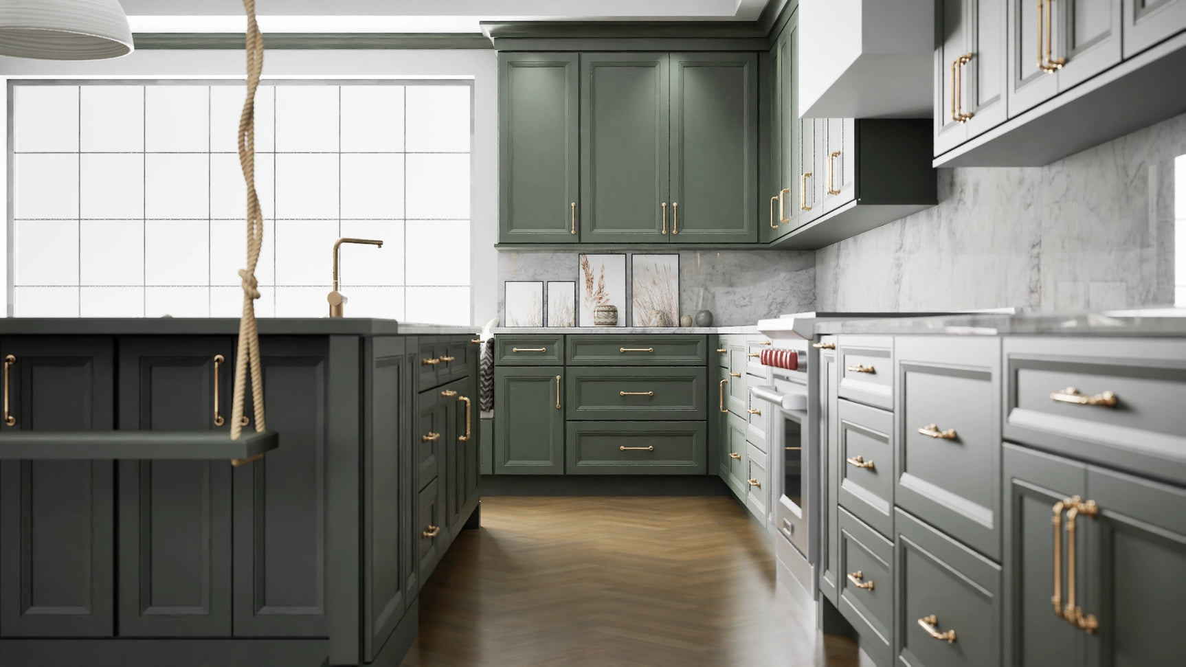 Richmond Evergreen ( Maple | Plain Cut [ Full Overlay • Satin • Painted ] - 10' X 10' Kitchen Cabinet ) | Assembled In USA