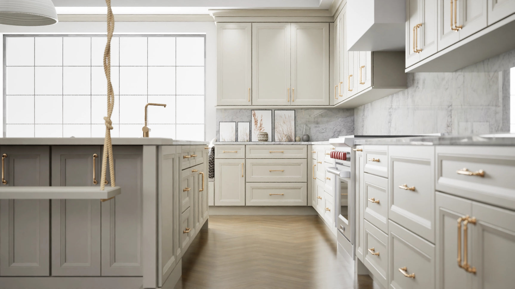 Richmond Linen ( Maple | Plain Cut [ Full Overlay • Satin • Painted ] - 10' X 10' Kitchen Cabinet ) | Assembled In USA