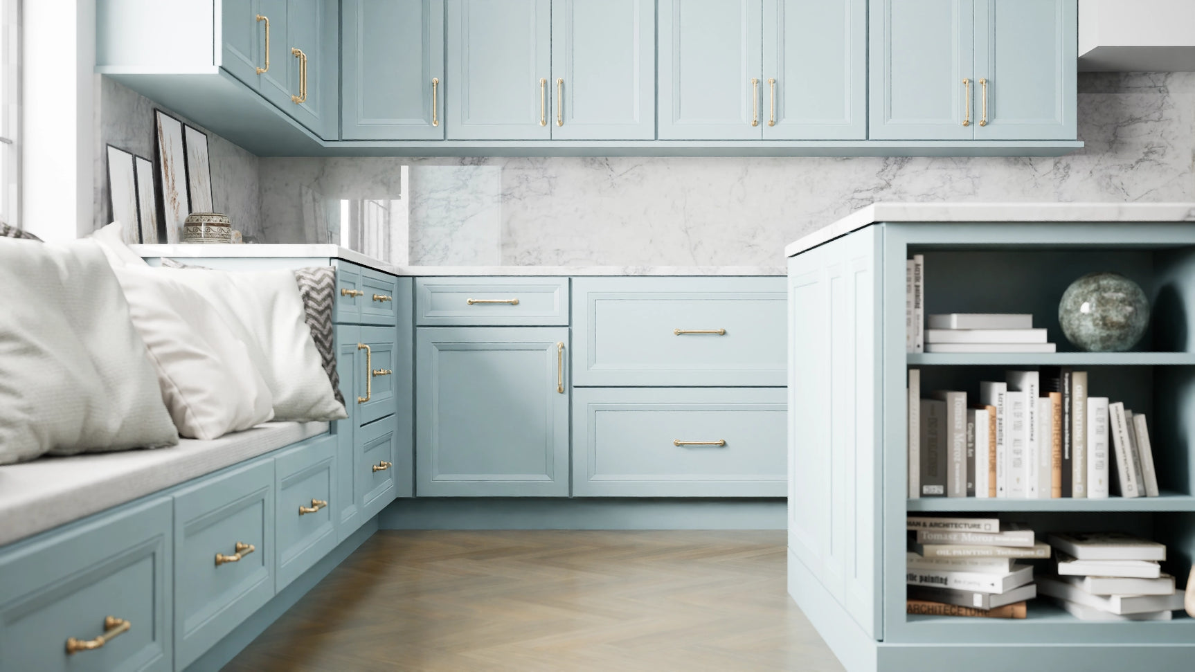 Richmond Mountain Stream ( Maple | Plain Cut [ Full Overlay • Satin • Painted ] - 10' X 10' Kitchen Cabinet ) | Assembled In USA