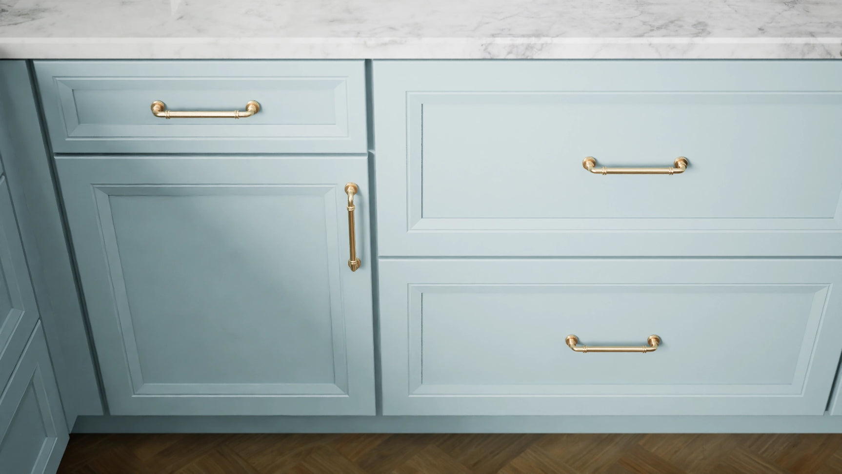 Richmond Mountain Stream ( Maple | Plain Cut [ Full Overlay • Satin • Painted ] - 10' X 10' Kitchen Cabinet ) | Assembled In USA