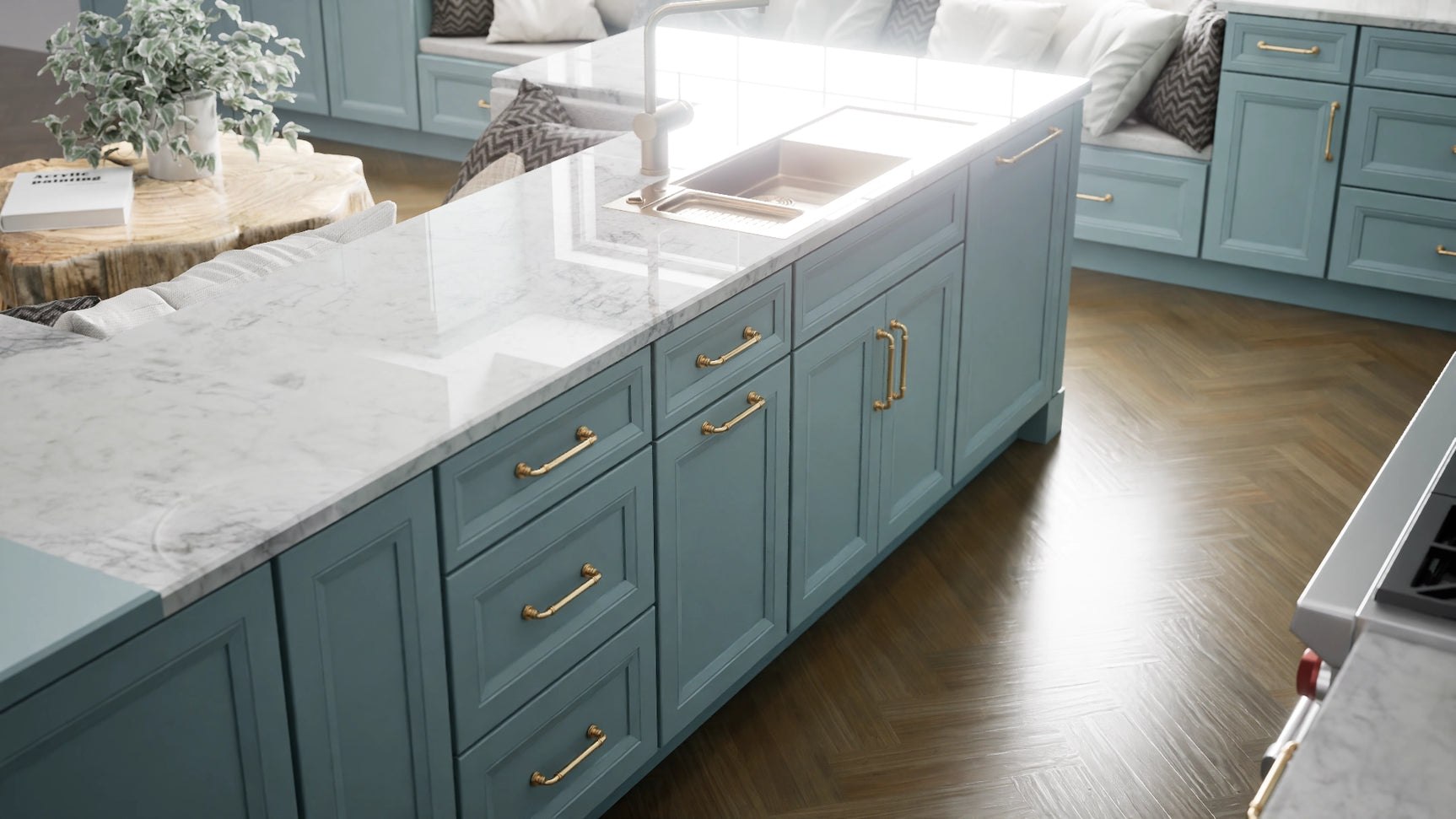 Richmond Mountain Stream ( Maple | Plain Cut [ Full Overlay • Satin • Painted ] - 10' X 10' Kitchen Cabinet ) | Assembled In USA