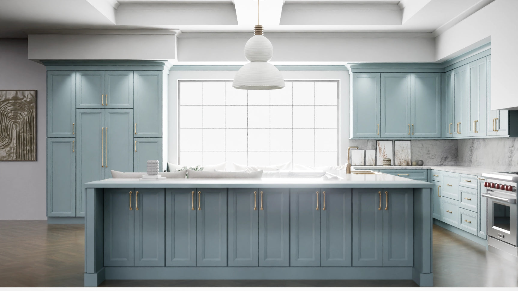 Richmond Mountain Stream ( Maple | Plain Cut [ Full Overlay • Satin • Painted ] - 10' X 10' Kitchen Cabinet ) | Assembled In USA