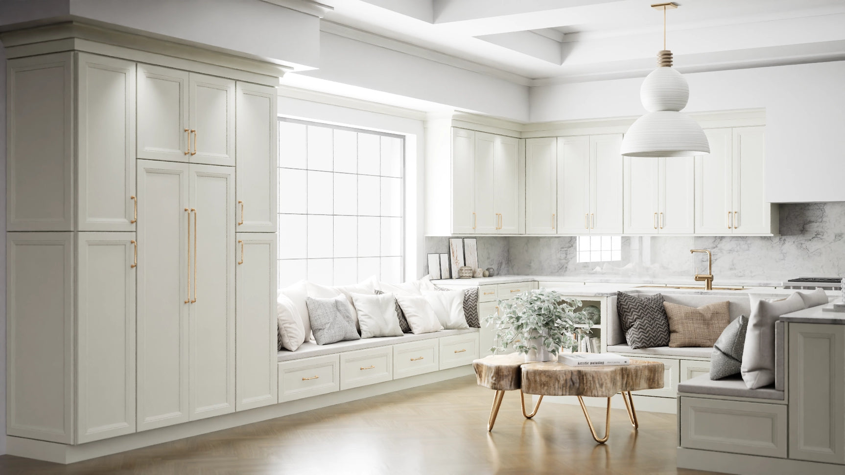 Richmond Sleek White ( Maple | Plain Cut [ Full Overlay • Satin • Painted ] - 10' X 10' Kitchen Cabinet ) | Assembled In USA