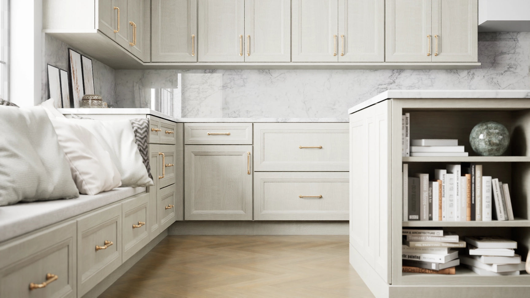 Richmond Stone ( Maple | Plain Cut [ Full Overlay • Satin • Stained ] - 10' X 10' Kitchen Cabinet ) | Assembled In USA