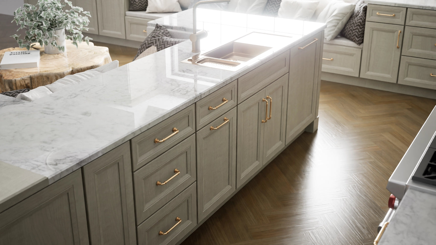 Richmond Stone ( Maple | Plain Cut [ Full Overlay • Satin • Stained ] - 10' X 10' Kitchen Cabinet ) | Assembled In USA