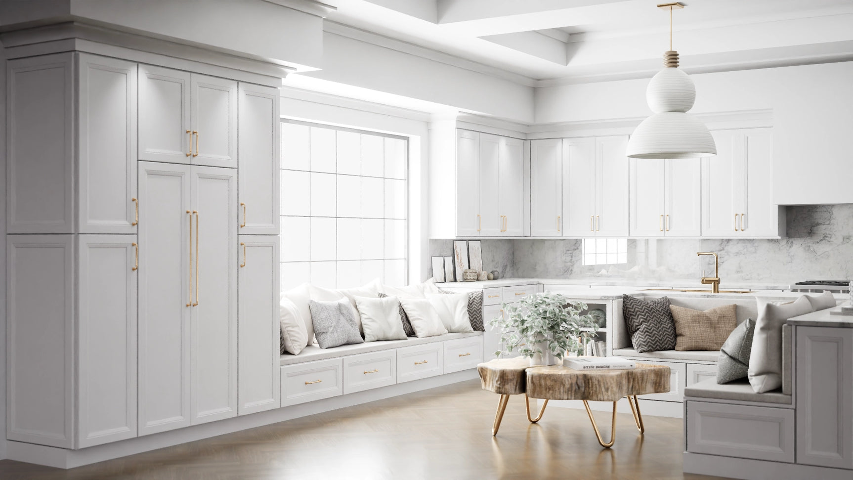 Richmond White ( Maple | Plain Cut [ Full Overlay • Satin • Painted ] - 10' X 10' Kitchen Cabinet ) | Assembled In USA