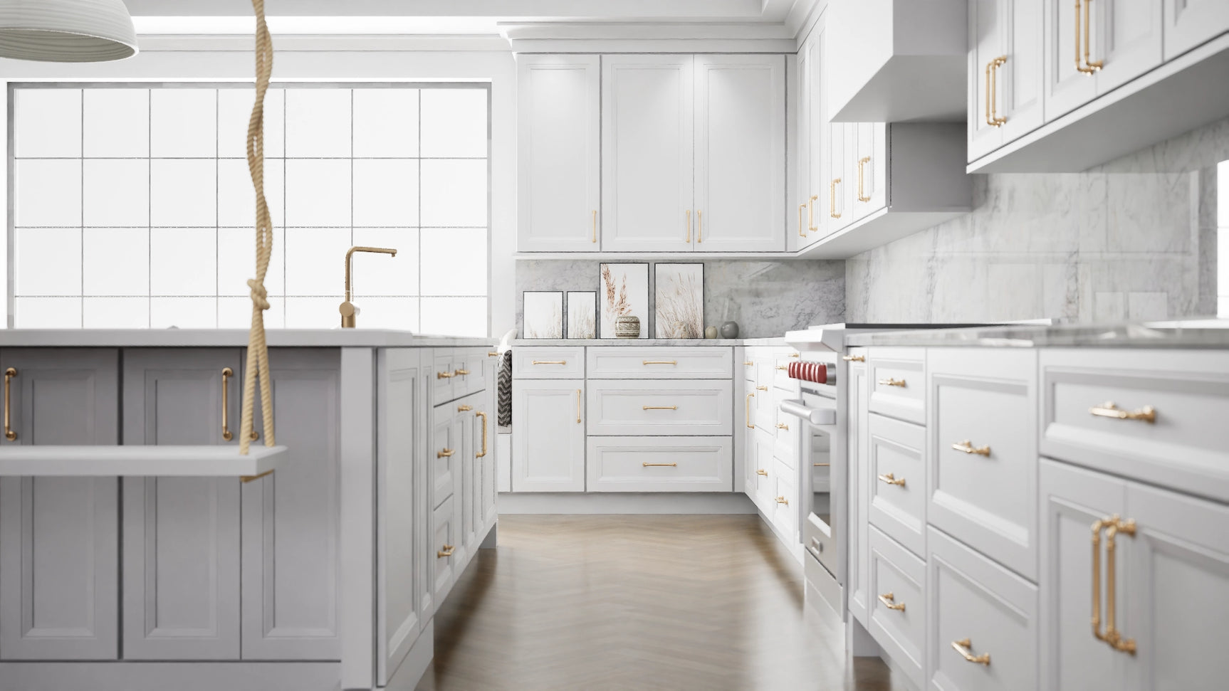 Richmond White ( Maple | Plain Cut [ Full Overlay • Satin • Painted ] - 10' X 10' Kitchen Cabinet ) | Assembled In USA