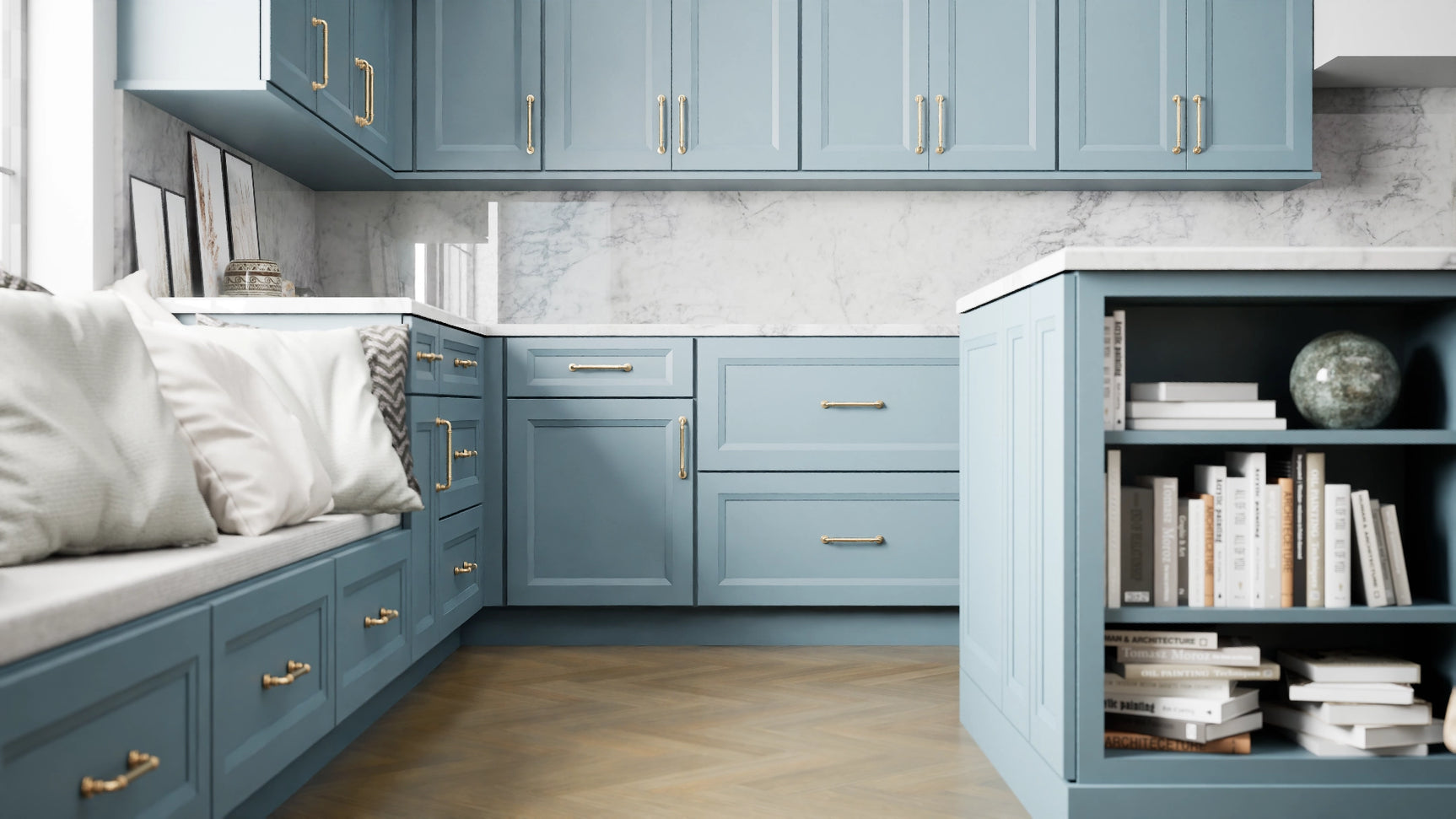 Sydney Adirondack Blue ( Maple | Plain Cut [ Full Overlay • Satin • Painted ] - 10' X 10' Kitchen Cabinet ) | Assembled In USA