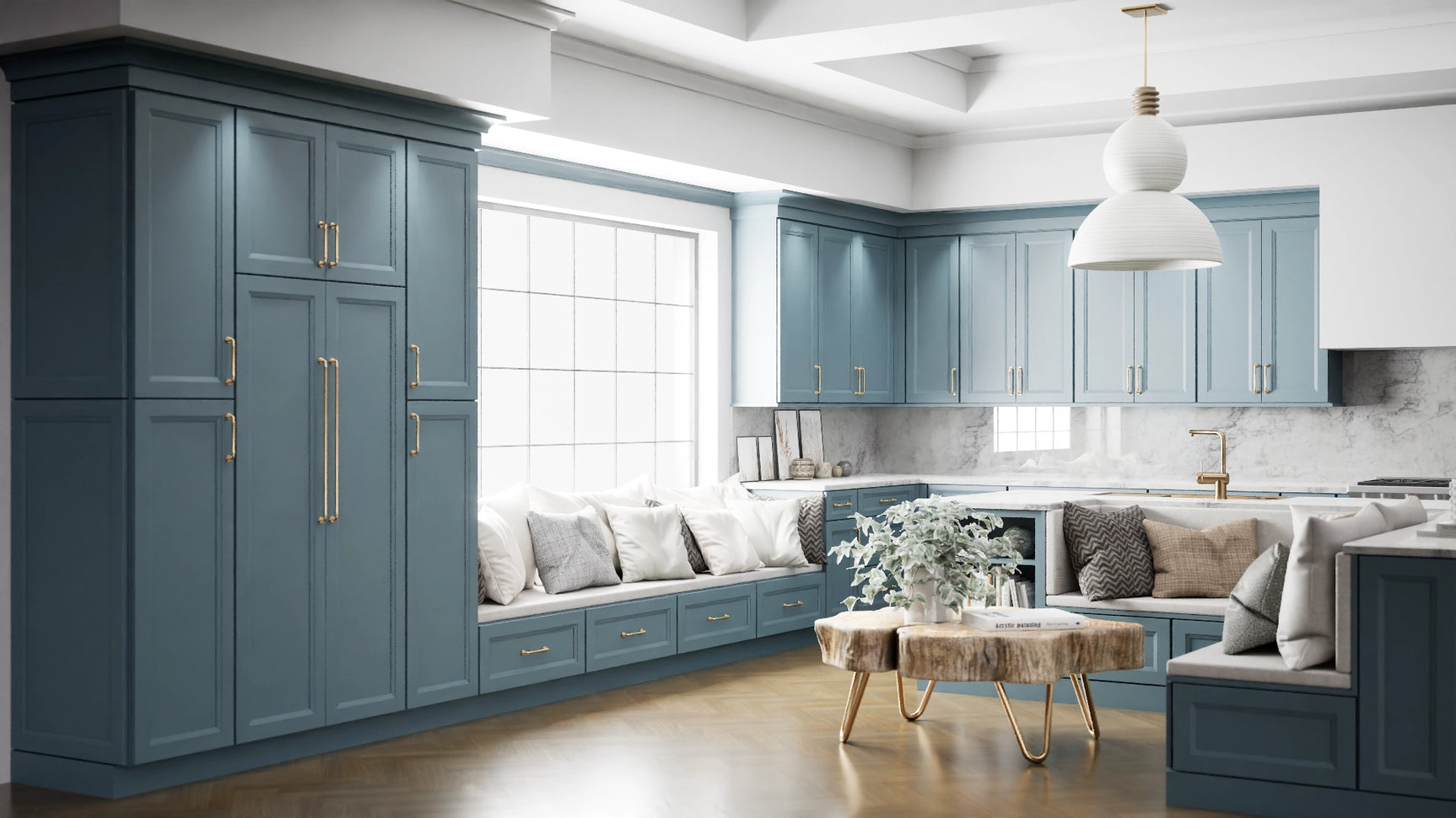 Sydney Adirondack Blue ( Maple | Plain Cut [ Full Overlay • Satin • Painted ] - 10' X 10' Kitchen Cabinet ) | Assembled In USA