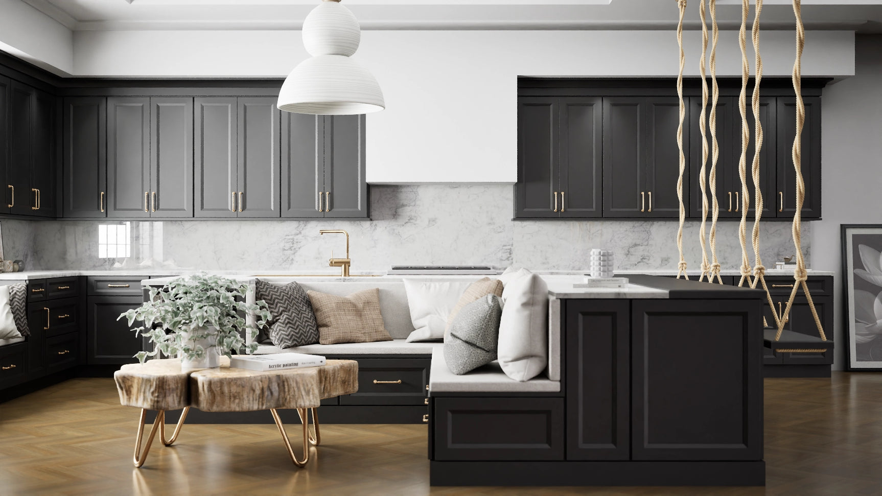 Sydney Black ( Maple | Plain Cut [ Full Overlay • Satin • Painted ] - 10' X 10' Kitchen Cabinet ) | Assembled In USA
