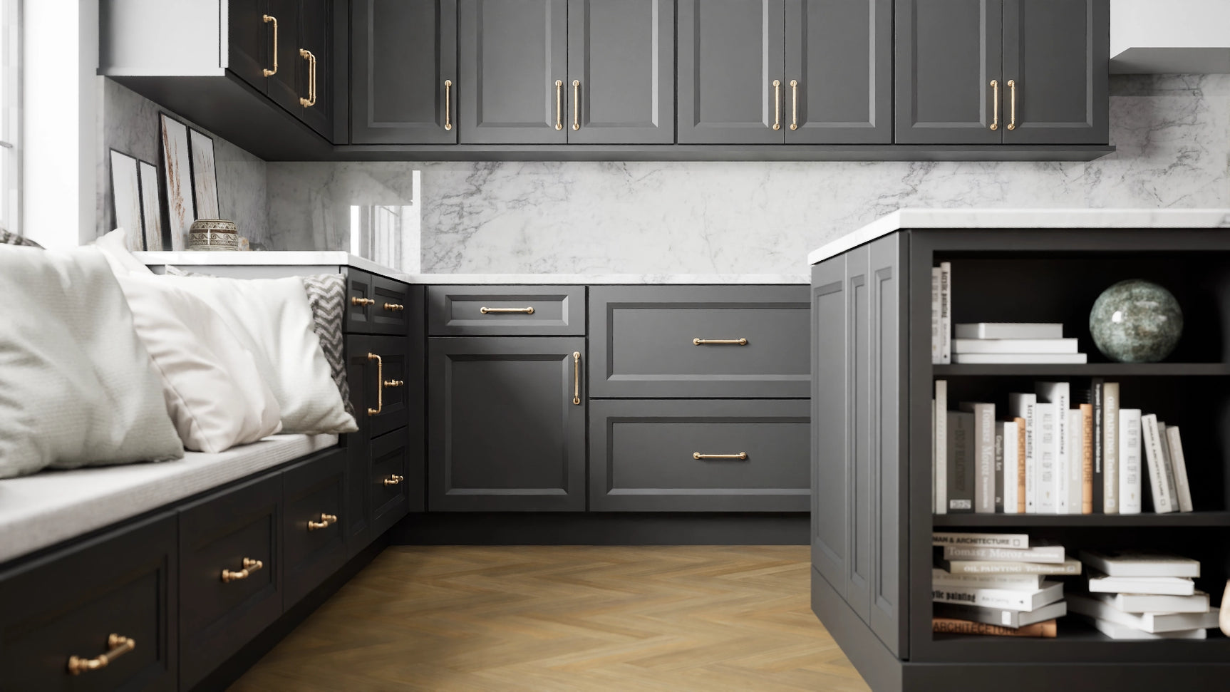 Sydney Black ( Maple | Plain Cut [ Full Overlay • Satin • Painted ] - 10' X 10' Kitchen Cabinet ) | Assembled In USA