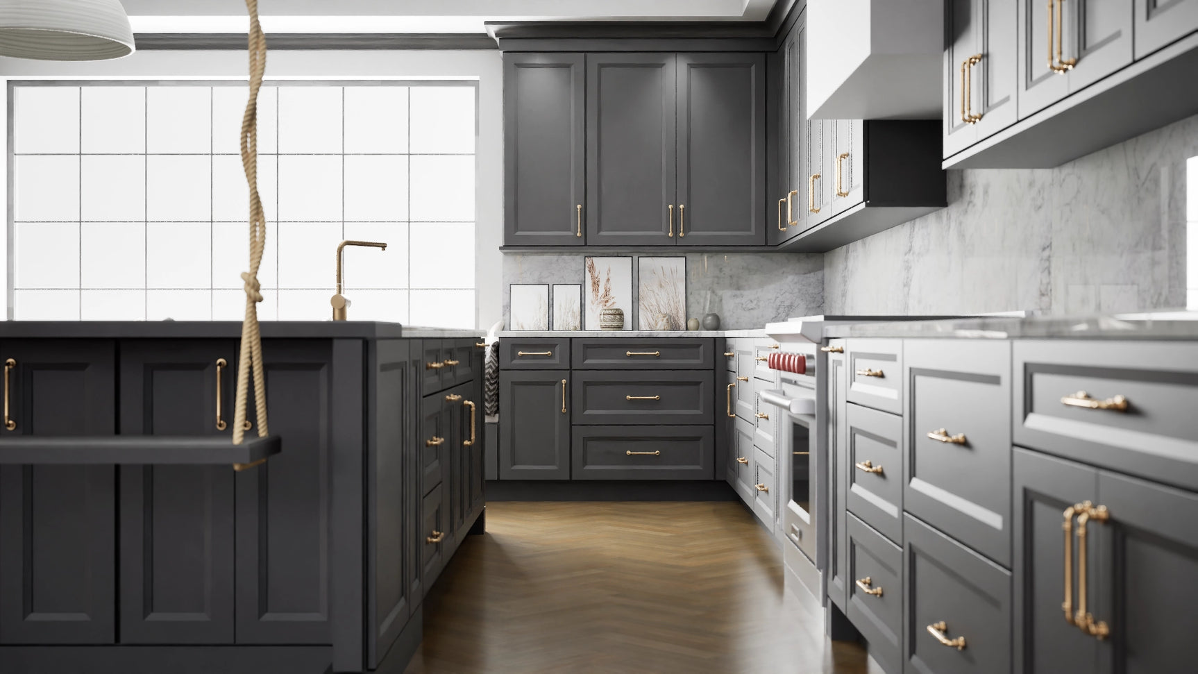 Sydney Cracked Pepper ( Maple | Plain Cut [ Full Overlay • Satin • Painted ] - 10' X 10' Kitchen Cabinet ) | Assembled In USA