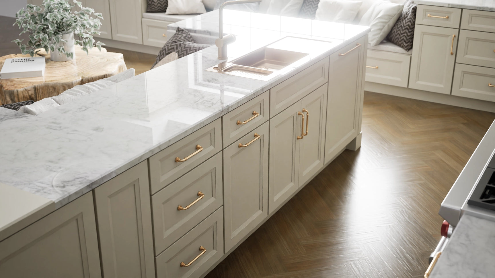 Sydney Linen ( Maple | Plain Cut [ Full Overlay • Satin • Painted ] - 10' X 10' Kitchen Cabinet ) | Assembled In USA