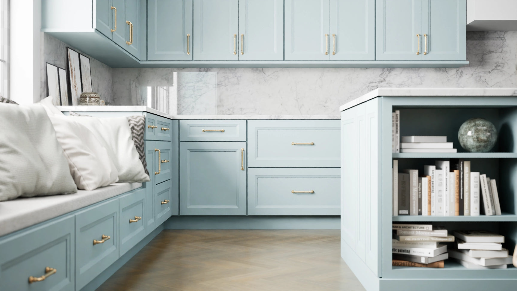 Sydney Mountain Stream ( Maple | Plain Cut [ Full Overlay • Satin • Painted ] - 10' X 10' Kitchen Cabinet ) | Assembled In USA