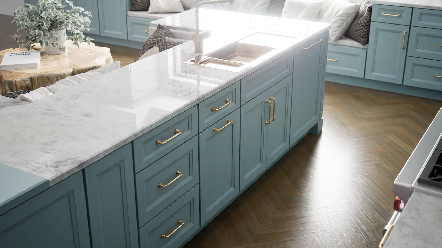 Sydney Mountain Stream ( Maple | Plain Cut [ Full Overlay • Satin • Painted ] - 10' X 10' Kitchen Cabinet ) | Assembled In USA