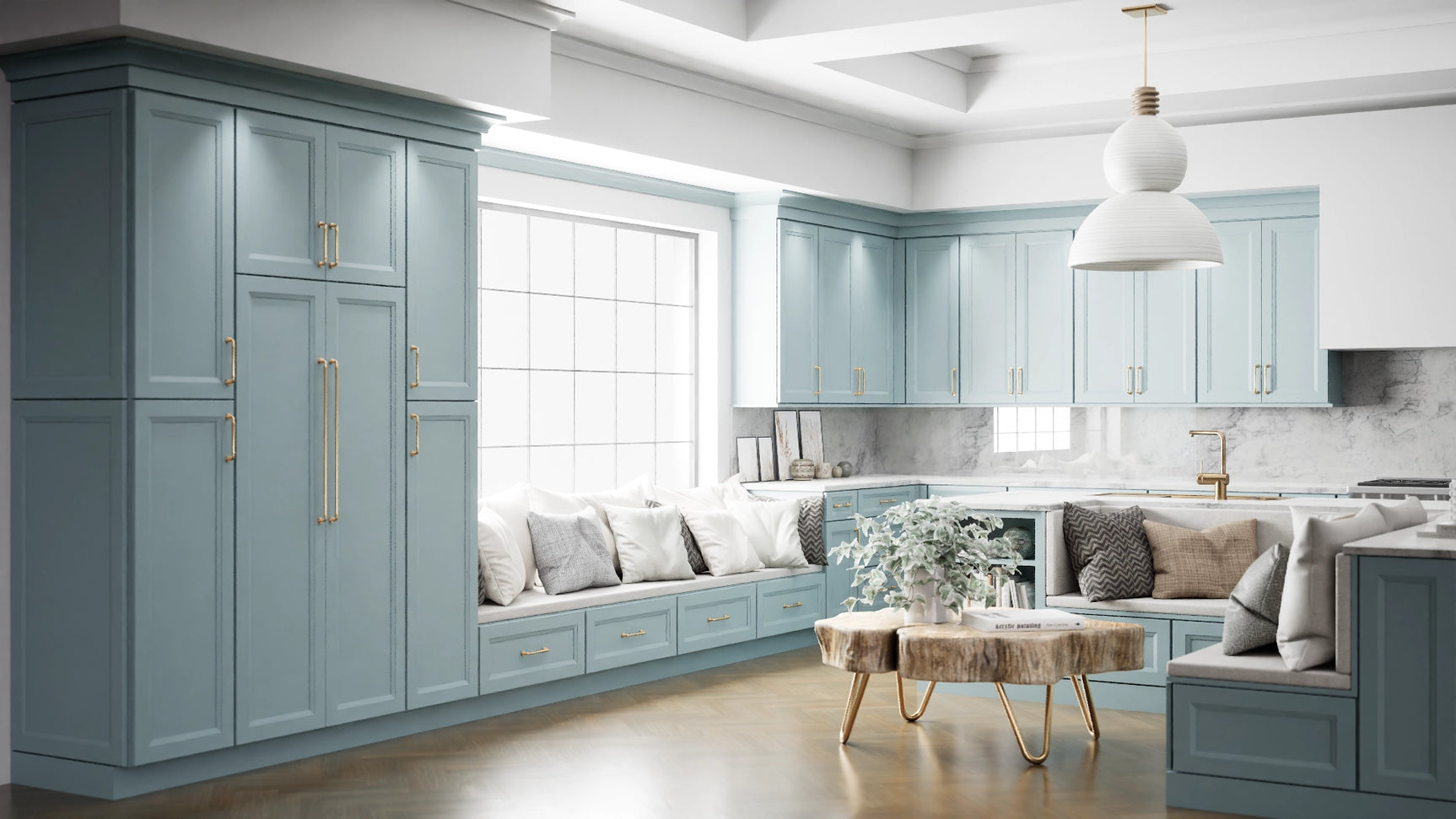 Sydney Mountain Stream ( Maple | Plain Cut [ Full Overlay • Satin • Painted ] - 10' X 10' Kitchen Cabinet ) | Assembled In USA