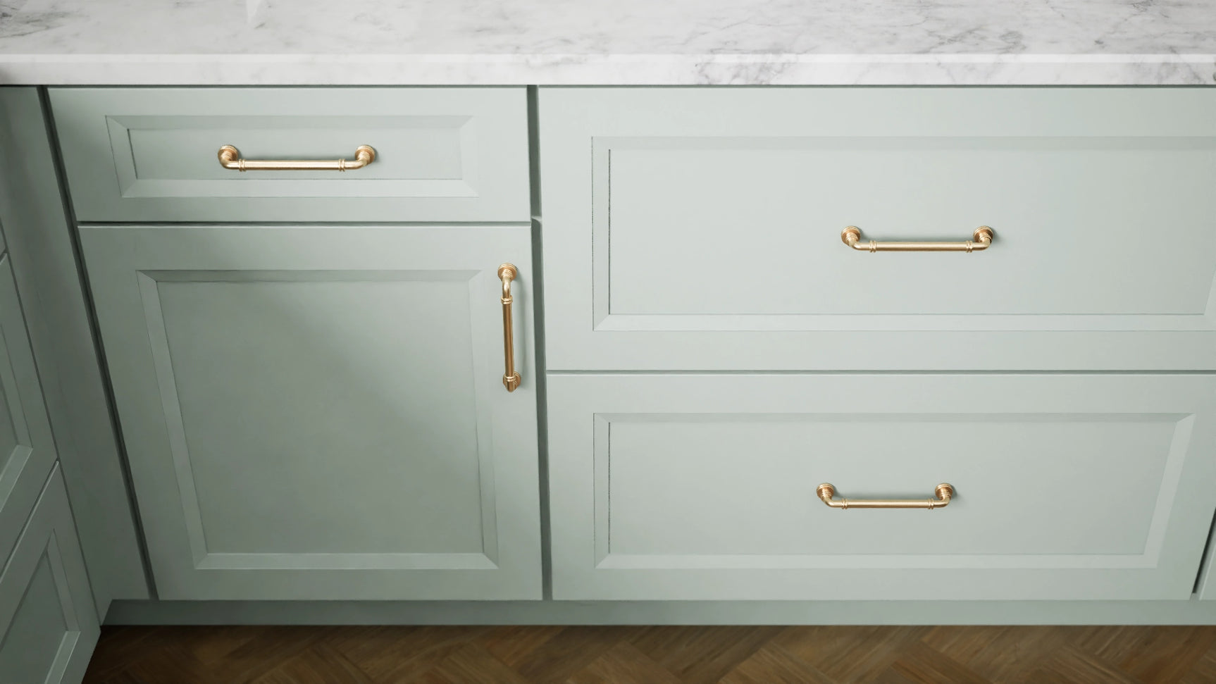 Sydney Sage ( Maple | Plain Cut [ Full Overlay • Satin • Painted ] - 10' X 10' Kitchen Cabinet ) | Assembled In USA