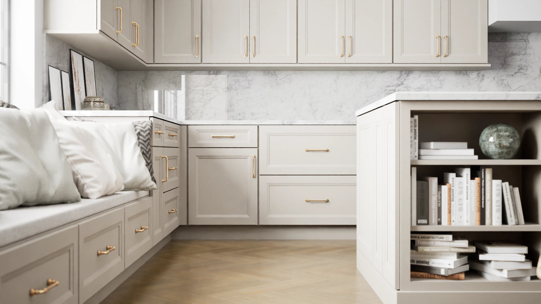 Sydney Sahara ( Maple | Plain Cut [ Full Overlay • Satin • Painted ] - 10' X 10' Kitchen Cabinet ) | Assembled In USA
