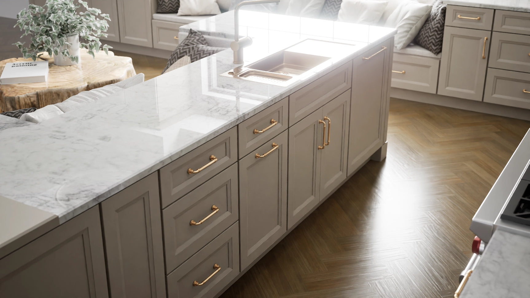 Sydney Sahara ( Maple | Plain Cut [ Full Overlay • Satin • Painted ] - 10' X 10' Kitchen Cabinet ) | Assembled In USA