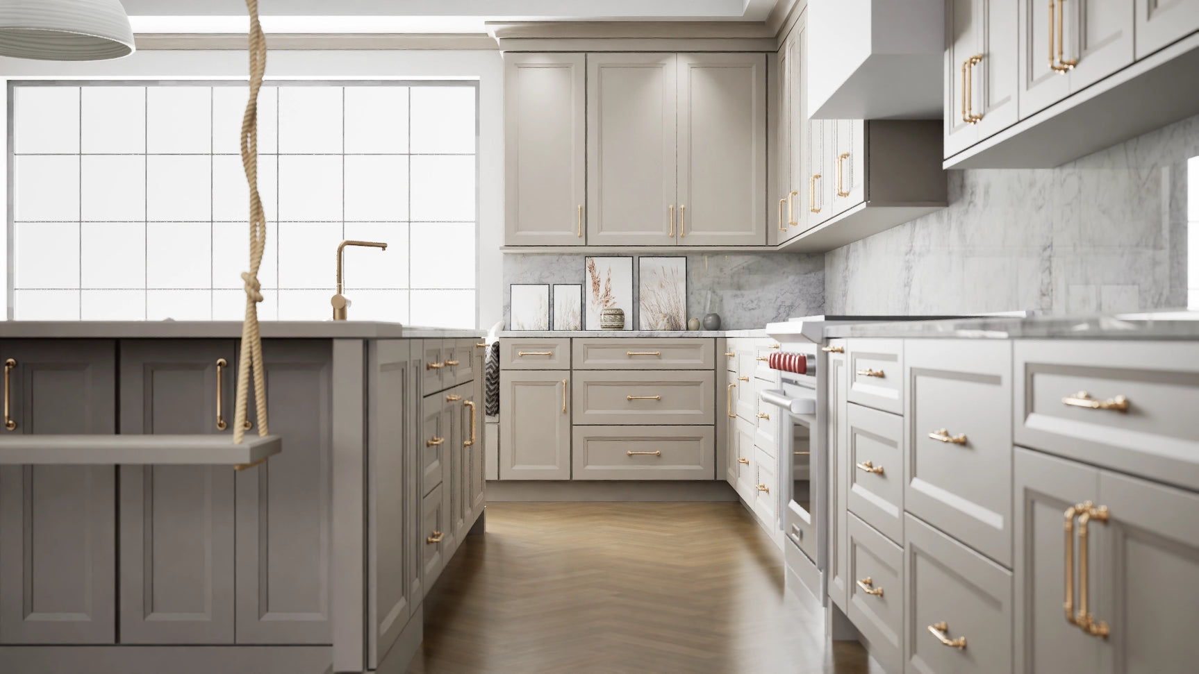 Sydney Sahara ( Maple | Plain Cut [ Full Overlay • Satin • Painted ] - 10' X 10' Kitchen Cabinet ) | Assembled In USA
