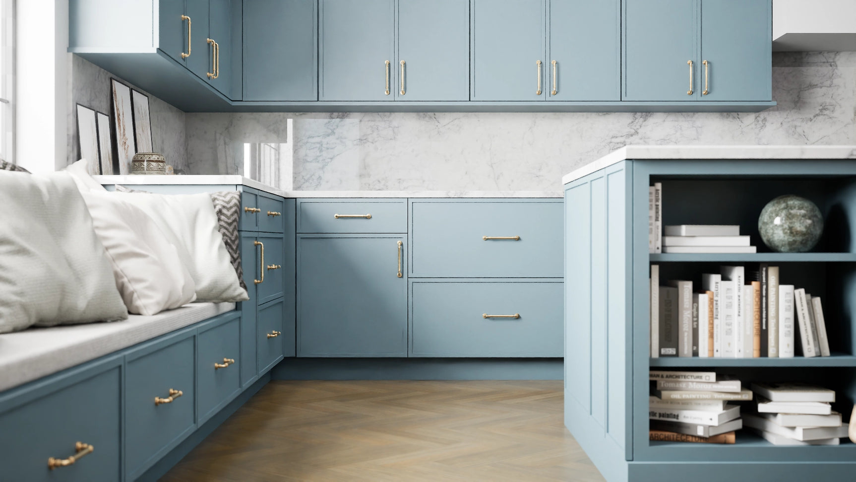 Versailles Adirondack Blue ( MDF | Compressed [ Frameless • Satin • Painted ] - 10' X 10' Kitchen Cabinet ) | Assembled In USA